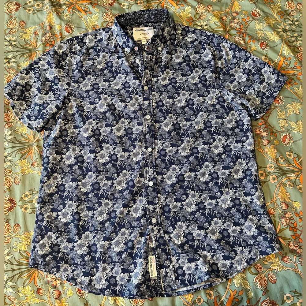 Blue Floral Men's Button Down Shirt